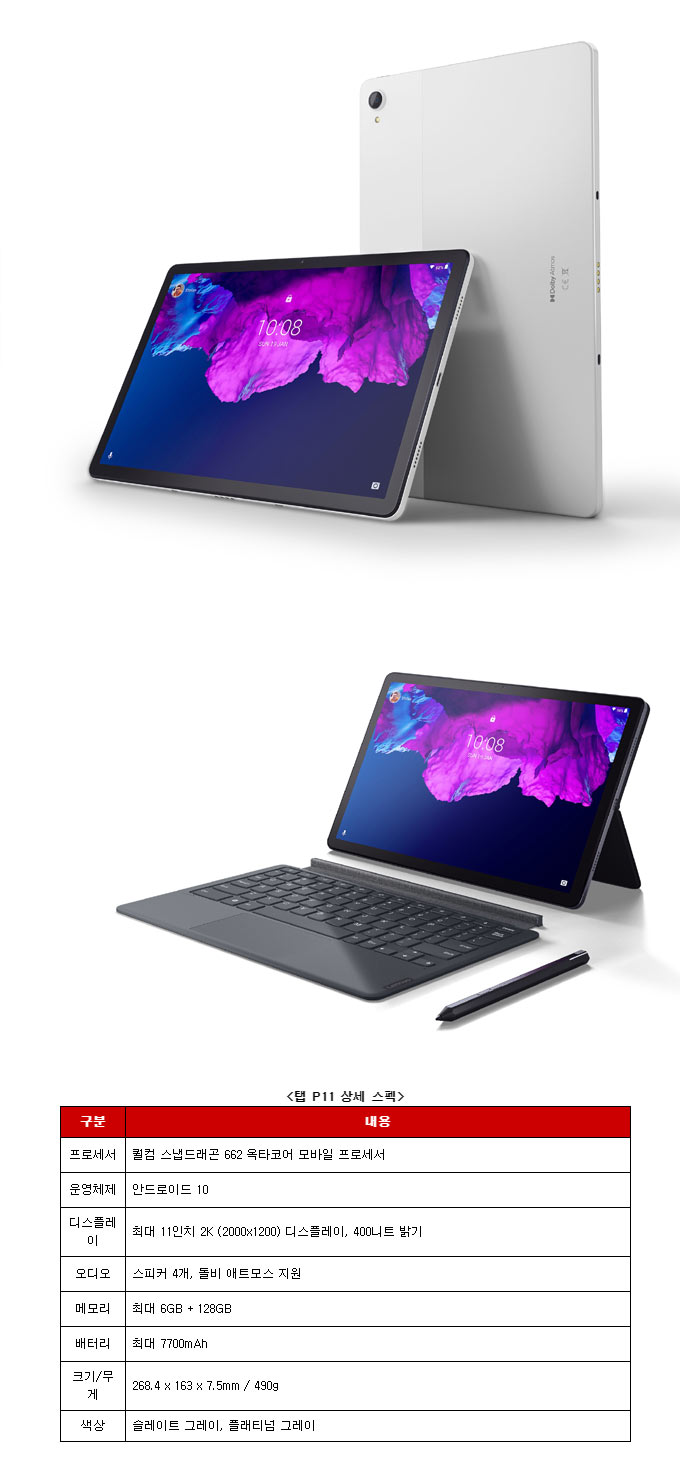 한국레노버, 원격 학습 및 영상 시청에 특화된 태블릿 탭 P11 국내 출시