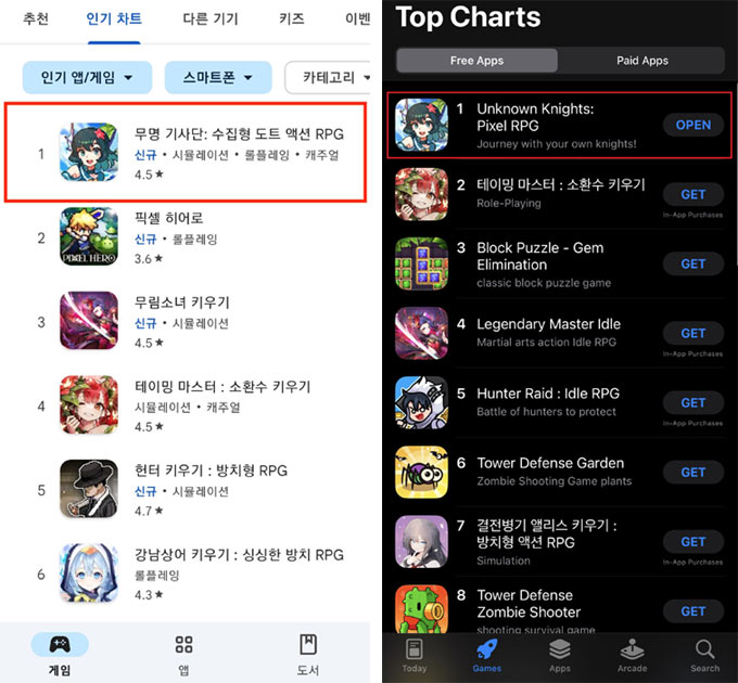 쿡앱스, 수집형 도트 액션 RPG ‘무명기사단’ 양대 마켓 인기 순위 1위 달성