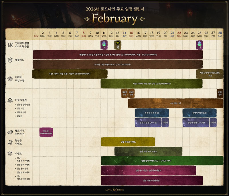 스마일게이트 로드나인, 업데이트 및 콘텐츠 등 주요 일정 캘린더 공개
