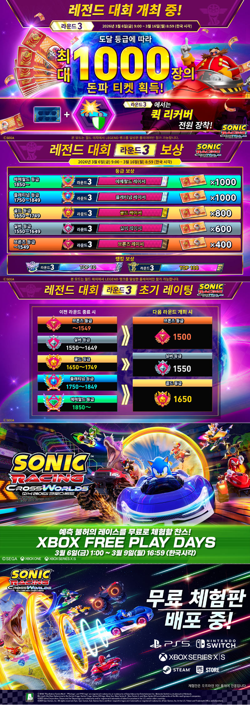 ‘소닉 레이싱 크로스월드’ 정상급 레이서를 위한 이벤트, ‘레전드 대회 라운드 3’ 개최 결정!