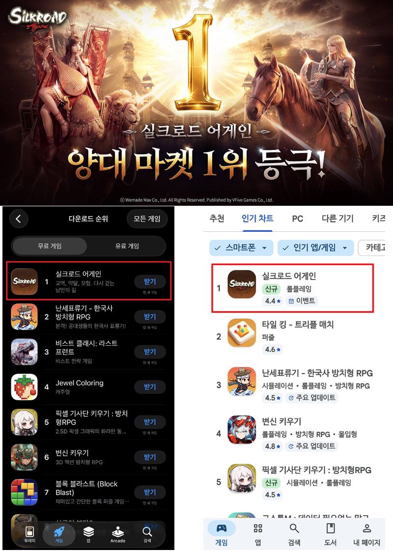 브이파이브 게임즈, ‘실크로드 어게인’ 양대 마켓 인기순위 1위 달성