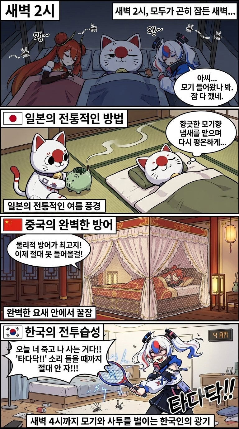 모기를 대하는 한중일 반응